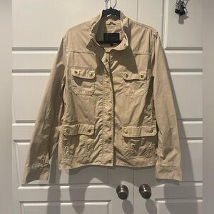 J. Crew Downtown Field Jacket Tan Boxy Waxy Finish High Collar Size Tall XLarge